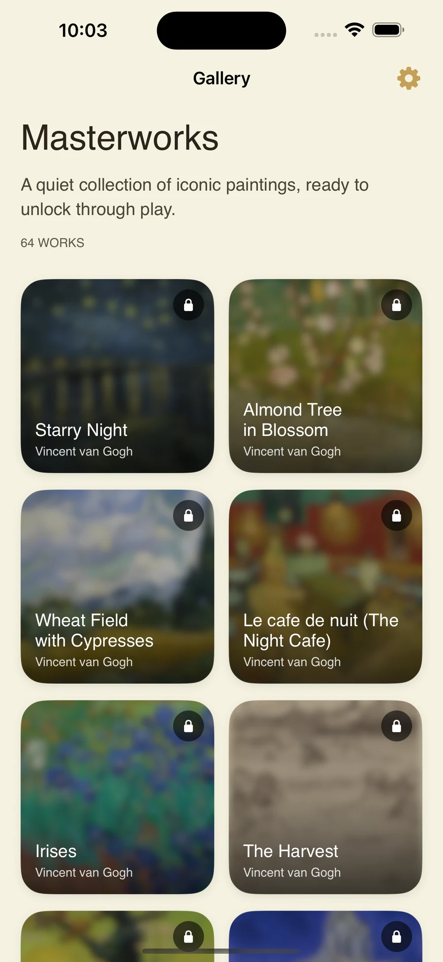 Musea gallery screen on iPhone