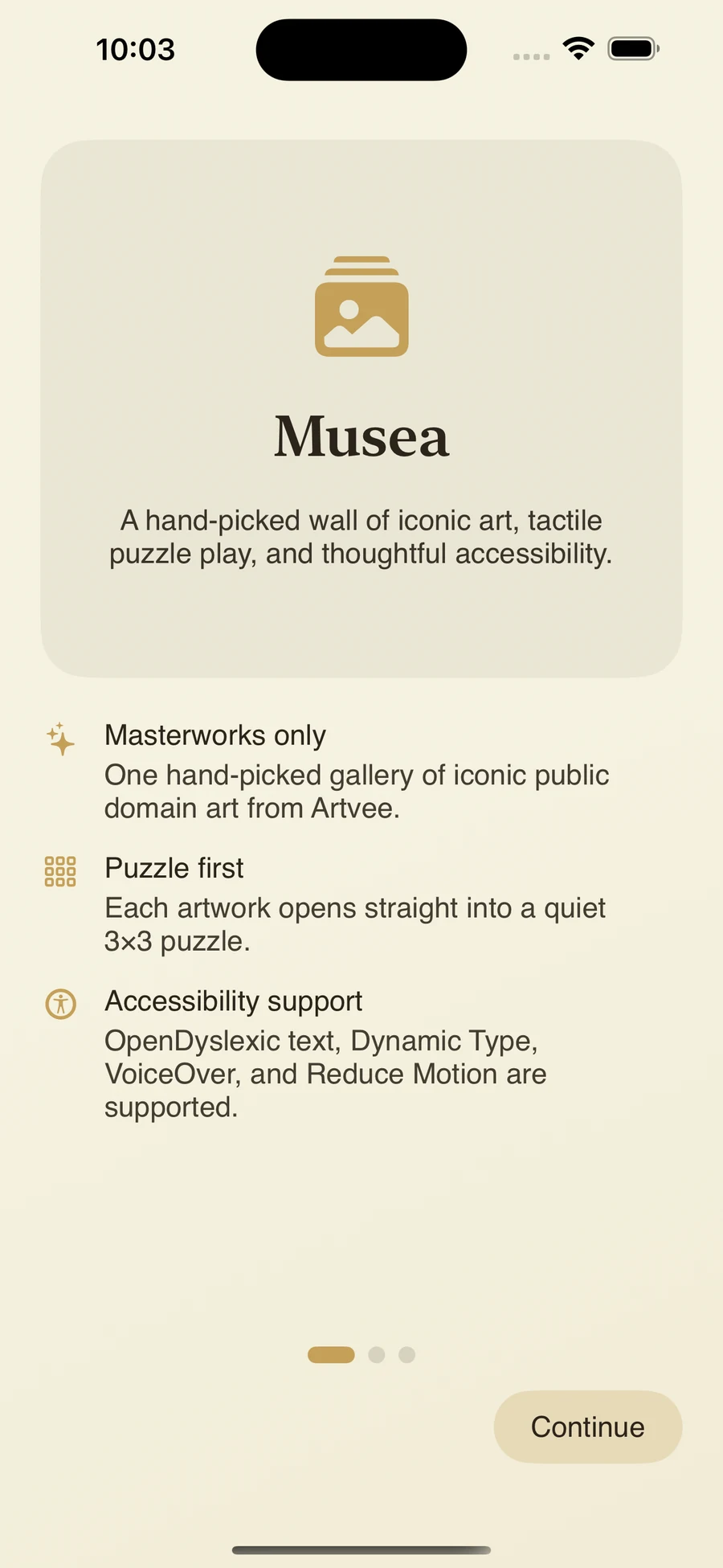 Musea onboarding on iPhone